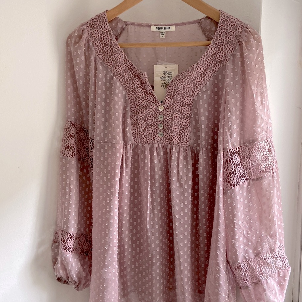 Lace detail split neck blouse NWT